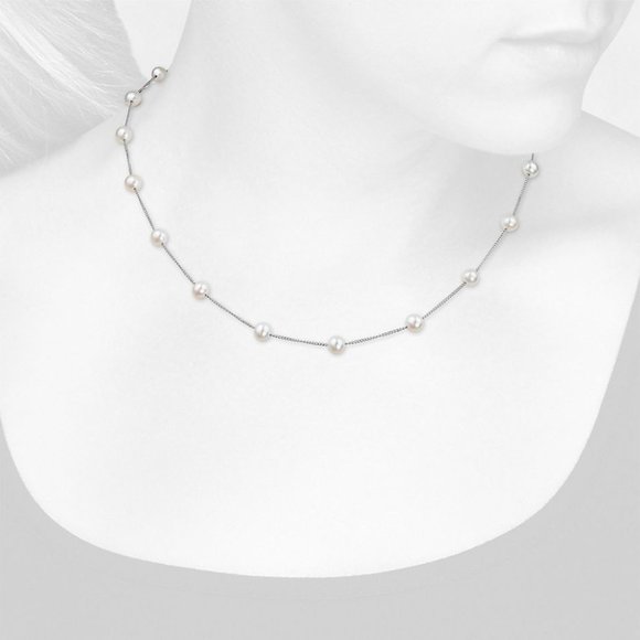 Blue Nile Women Freshwater Cultured Pearl Station Necklace in 14k White Gold - Picture 1 of 9